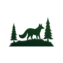 Fox in the forest silhouette 