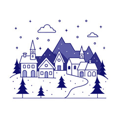 Fototapeta premium Winter village at night vector illustration