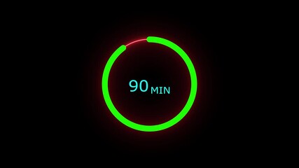 90 minutes timer clock icon 4k animation on a black background. and creating a stunning video.4k video	