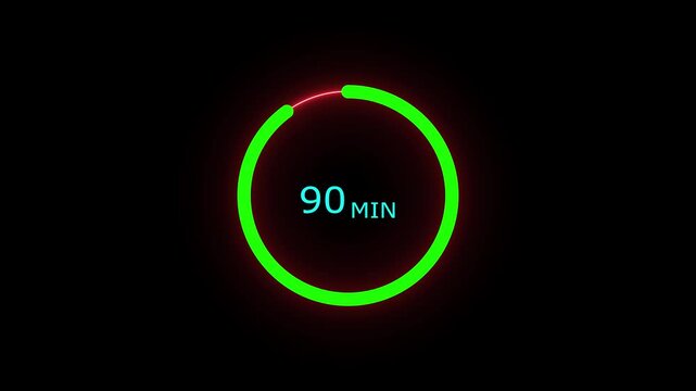 90 minutes timer clock icon 4k animation on a black background. and creating a stunning video.4k video	