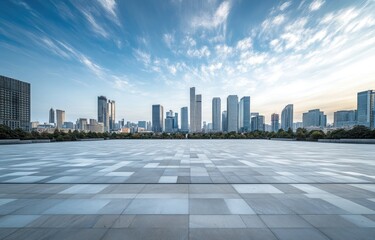 Obraz premium Empty plaza with modern city skyline