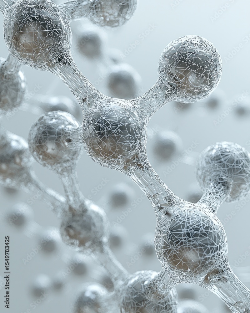 Poster abstract network of silver particles floating in white space
