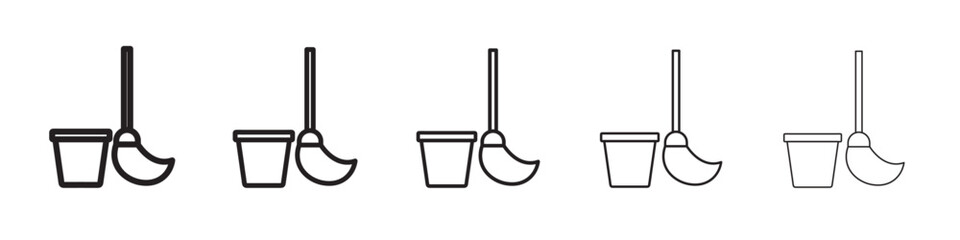 besom with stick and pail icon vector illustration isolated