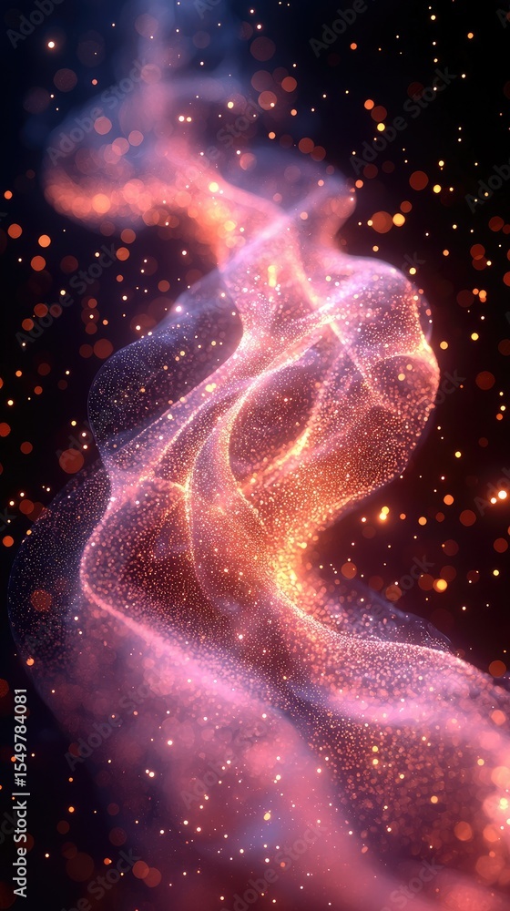 Poster abstract neural lines with glowing dots flowing on dark background