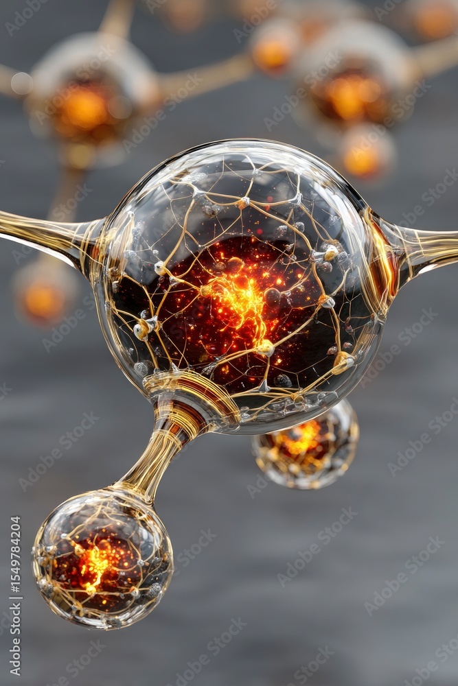 Poster abstract neural network sphere with golden connections
