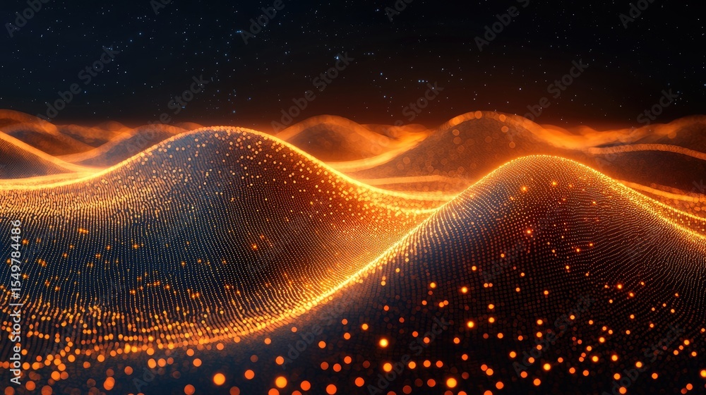 Poster abstract orange and gold mesh lines forming data signal
