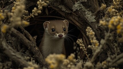 Small mammal peeks from a burrow.