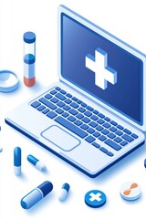 Modern Healthcare Technology Integration with Laptop and Medications