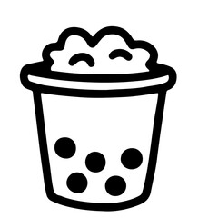 Cute Bubble Tea Cup, Black and White Vector Illustration