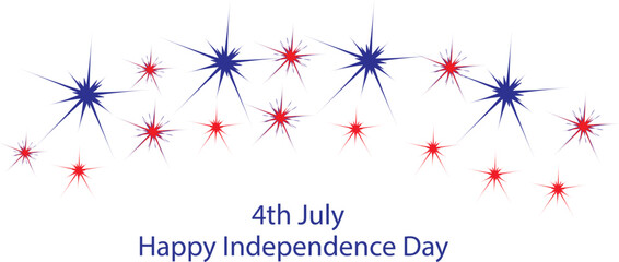 4th July Happy Independence Day USA stars line banner, Horizontal Independence Day banner featuring red and blue star lines. Ideal for patriotic events, holiday graphics, posters, and web headers