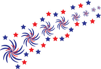 Spinning stars and USA themed swirl border for Independence Day ,Creative American flag-inspired swirly star border with red, white, and blue tones. Use for Fourth of July borders, invites, digital 

