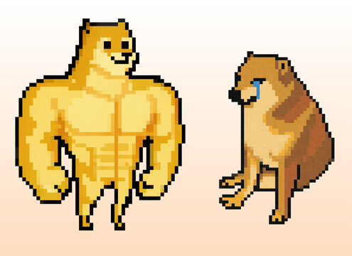 Swole Doge and Cheems Meme Pixel Art