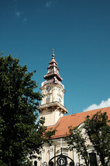 Serbian Orthodox church in Vrsac with baroque architecture and a tall steeple.