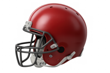 Red football helmet with face mask ensuring safety during intense gameplay, isolated on transparent background