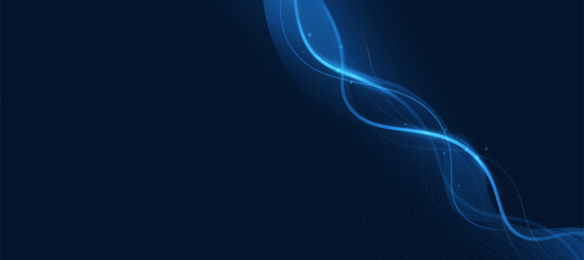 Technology Data Flow Background With Blue Glow Curve Lines For Corporate Business Concept or Presentations Business