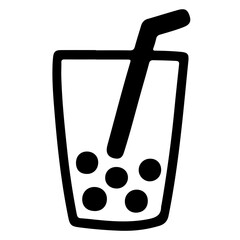 Black and white vector illustration of bubble tea with a straw