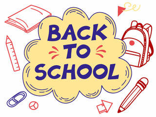 Back to school concept illustration with a modern flat design.  surrounded by school-related doodles. Bright, cheerful, and academic theme