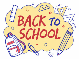 Back to school concept illustration with a modern flat design.  surrounded by school-related doodles. Bright, cheerful, and academic theme