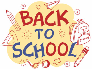 Back to school concept illustration with a modern flat design.  surrounded by school-related doodles. Bright, cheerful, and academic theme