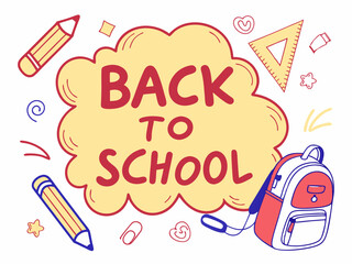 Back to school concept illustration with a modern flat design.  surrounded by school-related doodles. Bright, cheerful, and academic theme