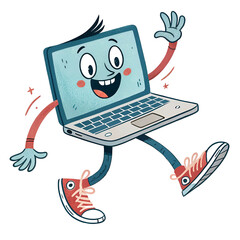 Retro Cartoon Computer Mascot Holding Remote Control with Happy Expression transparent background