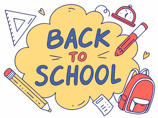 Back to school concept illustration with a modern flat design.  surrounded by school-related doodles. Bright, cheerful, and academic theme