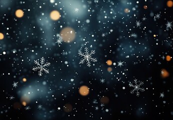 Falling snowflakes on a dark background with bokeh