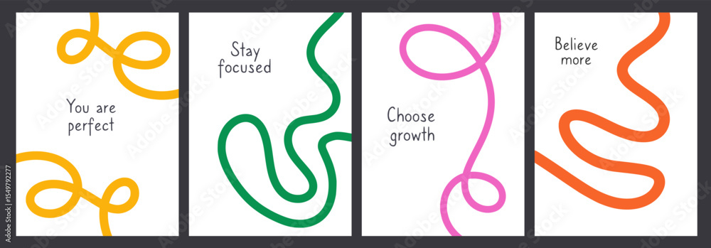 Poster abstract playful minimalistic background with wavy line. poster with organic curvy curly stripe with