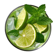 Refreshing lime and mint cocktail isolated on transparent background