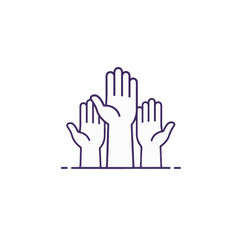 Hands raised high, symbolizing unity and participation. 