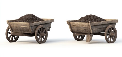 Two wooden farm carts loaded with dirt