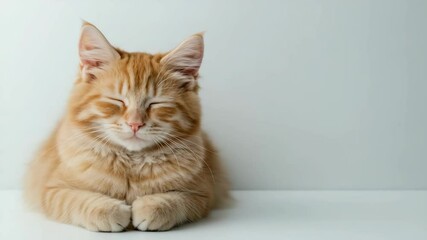 Adorable ginger kitten peacefully napping with subtle head movements