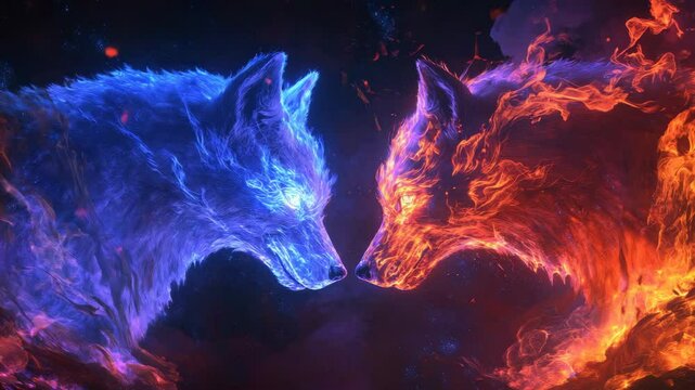 Fiery and icy wolves face off in epic cosmic duel