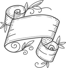 Elegant Old Paper Scroll Banner Adorned with Ornate Flourishes Hand Drawn for Vintage Aesthetic Appeal Design Element