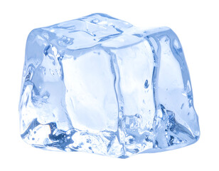 Obraz premium Translucent blue ice cube on background