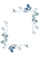Watercolor Botanical Frame with Eucalyptus Leaves