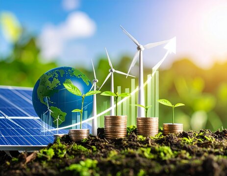 Increase in electricity prices on the world market. Green energy in full development.Investment finance chart,stock market business and exchange financial growth graph