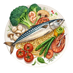 Fish or seafood flat icon on a plate, isolated on transparent background