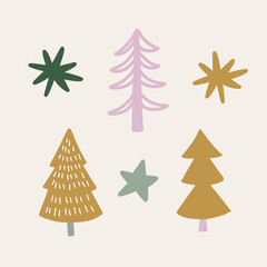 Obraz premium Cute Lilac Sage Christmas Tree Doodle Illustration