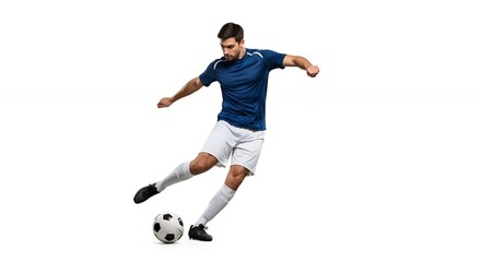 Man Kicking Soccer Ball Isolated on White Background