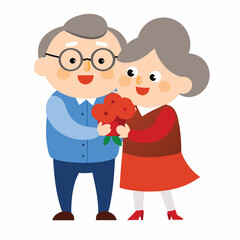old cute couple celebrate Valentine's Day icon isolated on white background