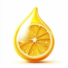 Refreshing lemon juice droplet with a bright yellow tint, isolated on white