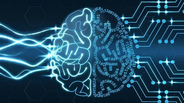 Glowing Brain with Binary Code and Circuit Connections