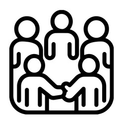 Black and white vector illustration of a group of people shaking hands