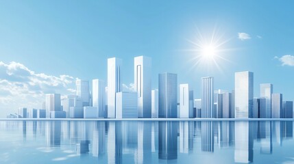 Naklejka premium A futuristic city skyline powered by a mix of renewable energy sources, with fewer traditional vehicles, representing the long-term demand contraction for fossil fuels in a sustainable future.