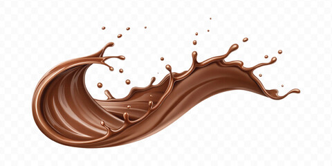 realistic 3d  smooth liquid light chocolate splash in wave style isolated on transparent background	
