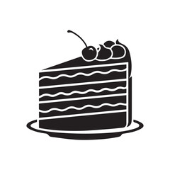 Piece Of Cake with Cherry Cherries Vector Silhouette Icon Illustration on White Background