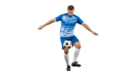 Man Balancing Soccer Ball Doing Freestyle Training