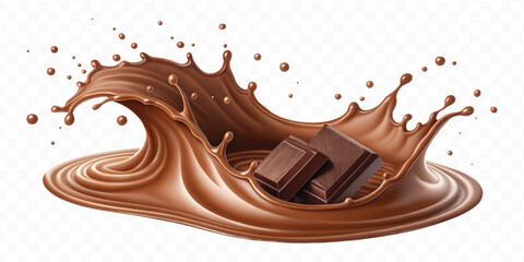realistic 3d  smooth liquid light chocolate splash in wave style isolated on transparent background	
