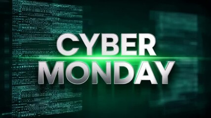Dynamic cyber monday sale animation with glitch effects and digital graphics - Powered by Adobe